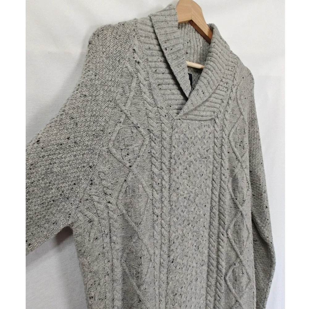 Lindbergh Sweater Shawl Collar Cable Knit Fisherman Style Pullover Gray‎ Wool XL